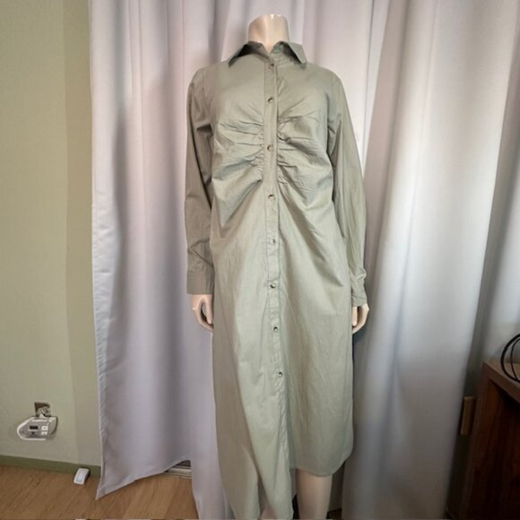Sim & Sam Sage Green Ruched Midi Shirt Dress Women's Size XL NWT - Picture 1 of 10